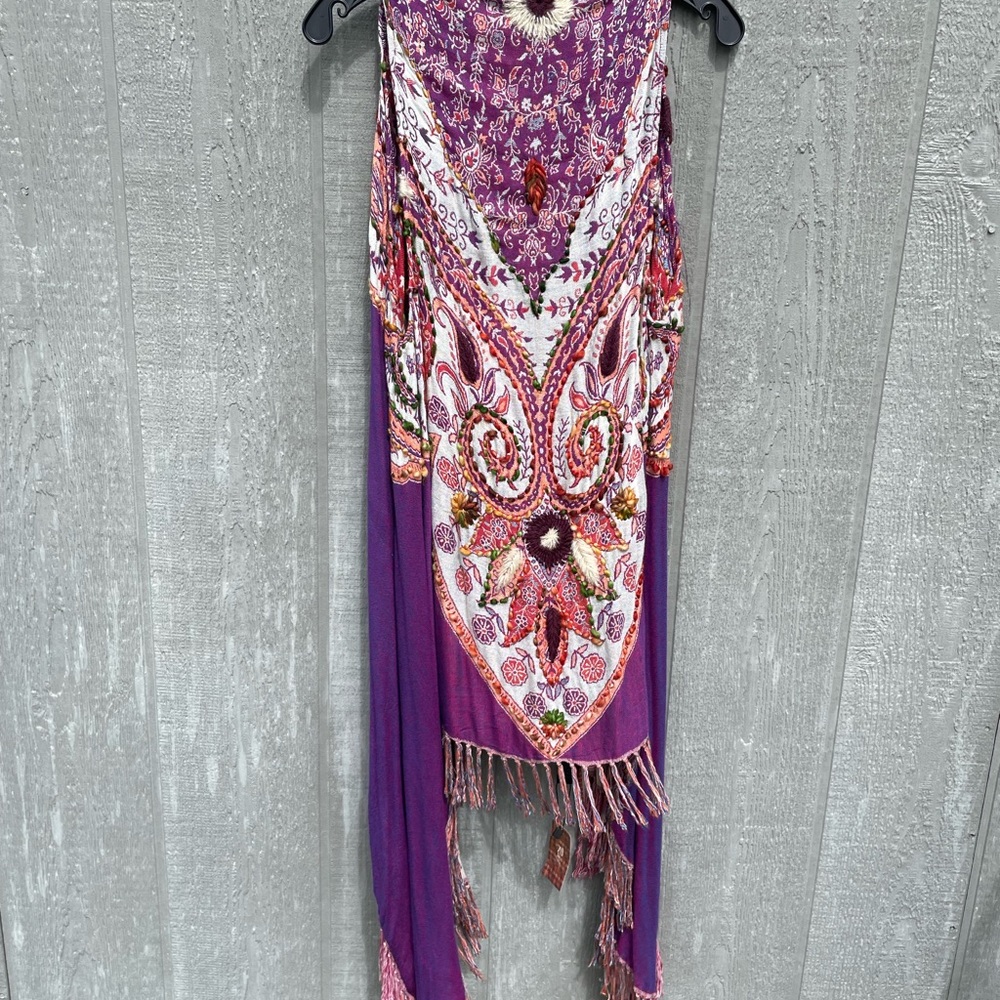 New embroidery Raj Purple and Pink Paisley Sleeveless Vest with Fringe one sz - Picture 4 of 7